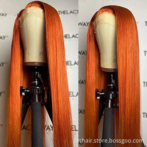 Orange ginger silky straight hair transparent front lace wig real human hair 13X1 Brazilian lace front wig 150 density discount